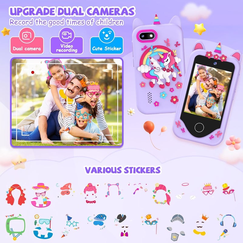 Yosfeng Kids Smart Phone for Girls Gifts - Toddler Christmas Birthday Gift for Age 3 4 5 6 Year Old, Kids Cell Phone Toy with Touchscreen, Dual Cameras, Learning, Kid Mp3 Player, Games with 32 GB Card - Image 4